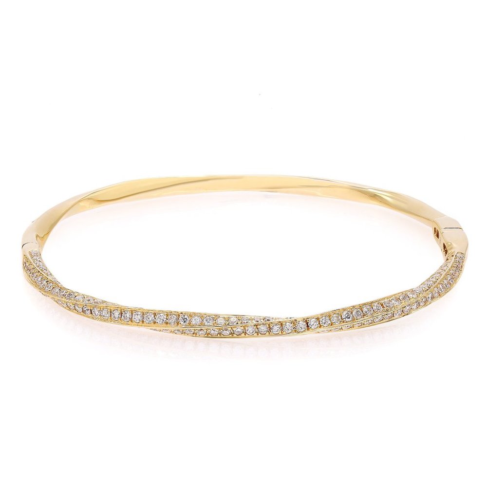 Rachel Koen Pave Set Round Cut Diamond Bangle Bracelet 18k Yellow Gold 2.05Cttw